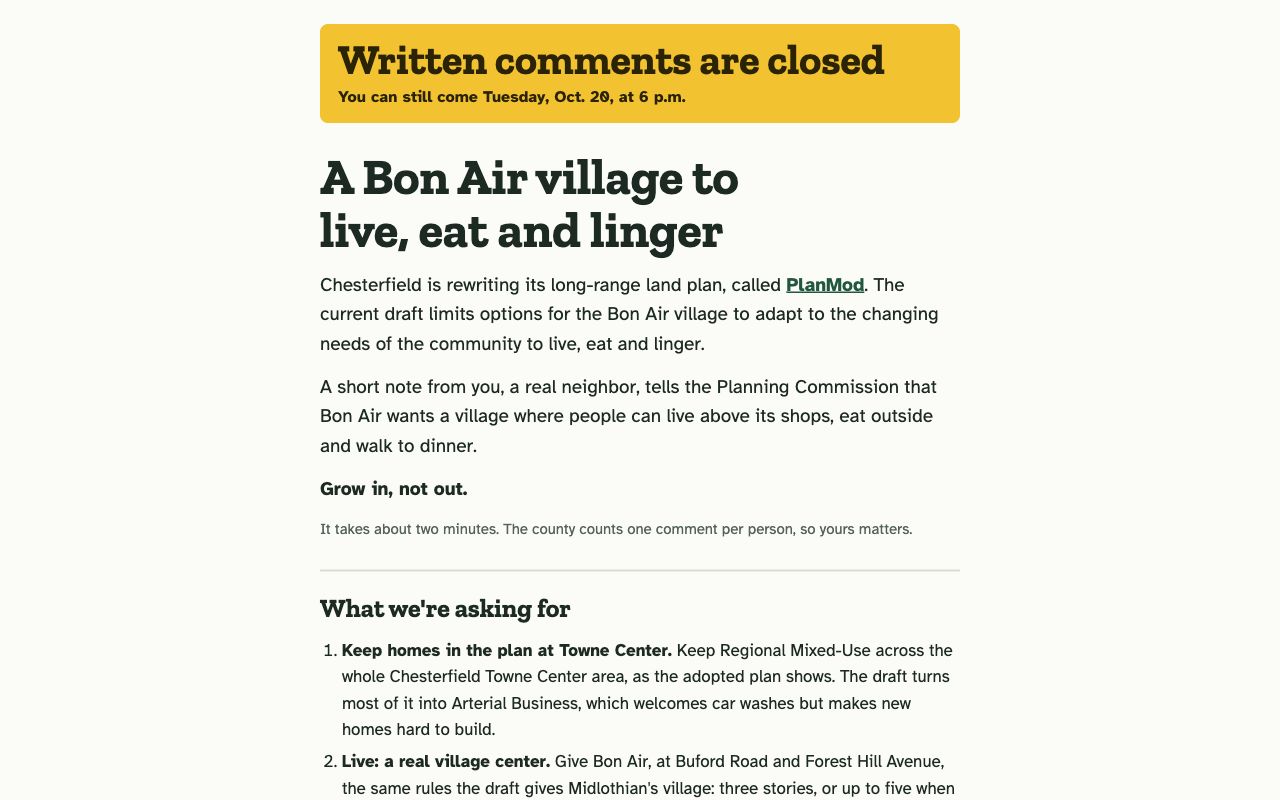 Bon Air Speaks Up action page