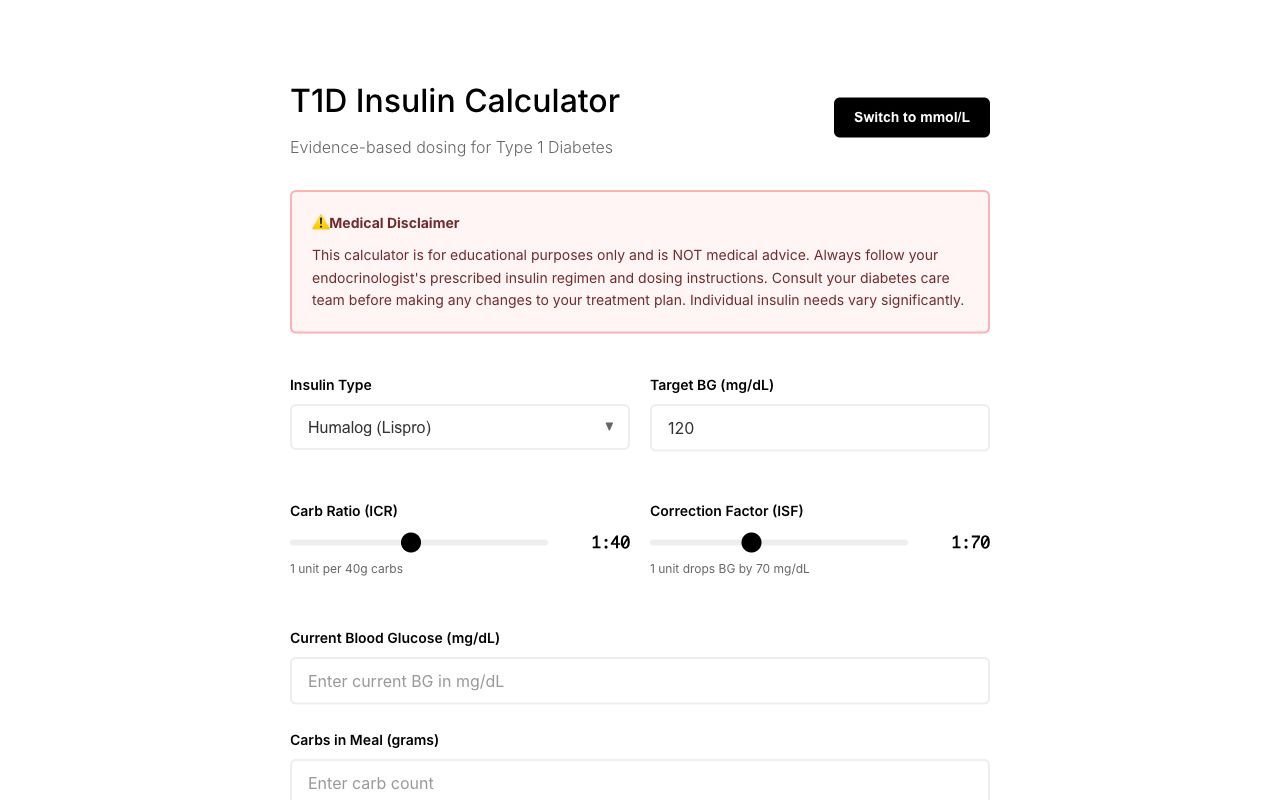 T1D insulin calculator