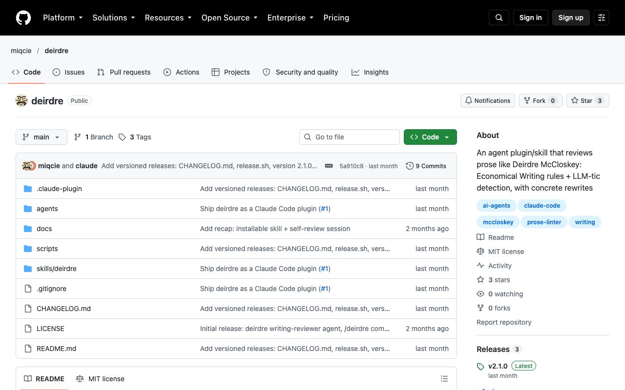 Deirdre repository on GitHub