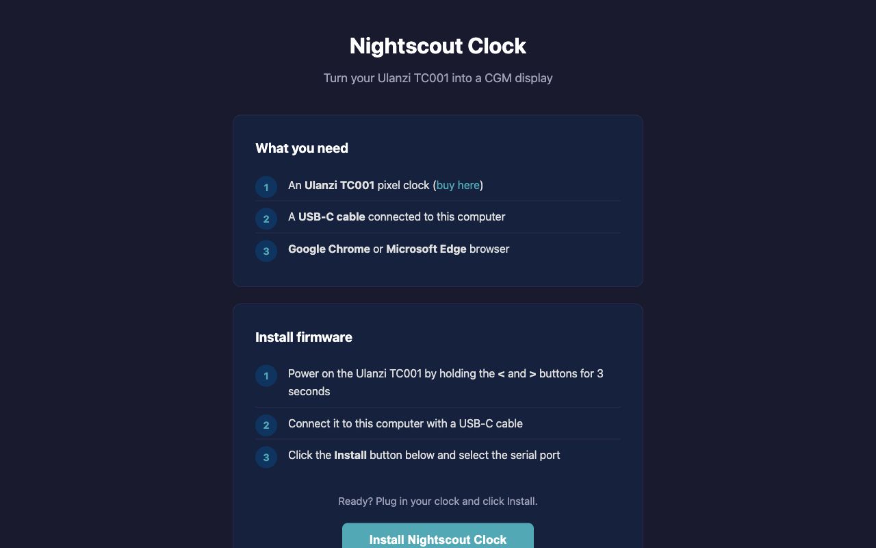 Nightscout clock web flasher